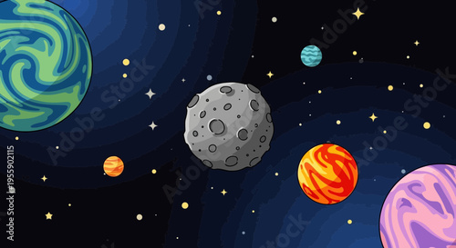 Planets in Outer Space Scene.