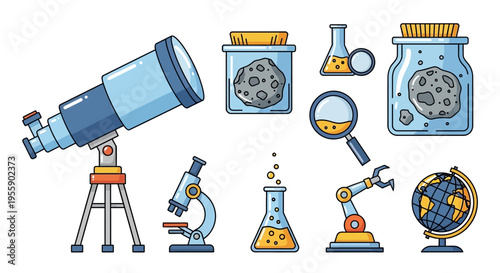 Science equipment and tools for research.