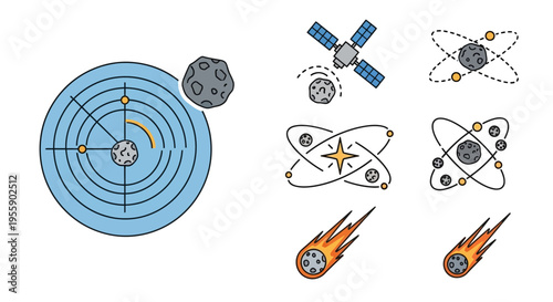 Space objects and celestial bodies icons.
