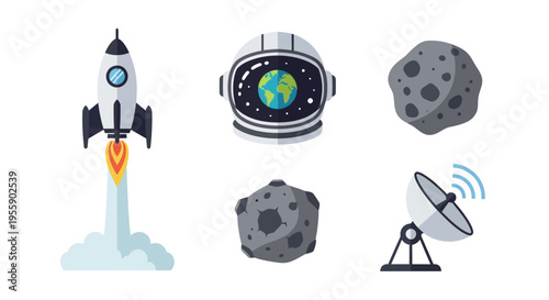 Space Rocket Satellite Earth Moon.