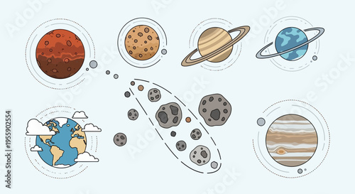 Space Objects and Planets Illustration.