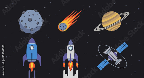 Space Rockets and Planetary Objects.