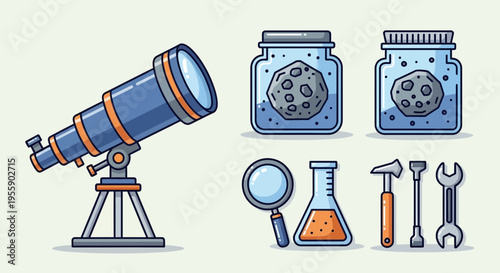Telescope on a stand with tools.