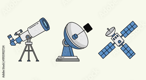 Telescopes and satellite in space.