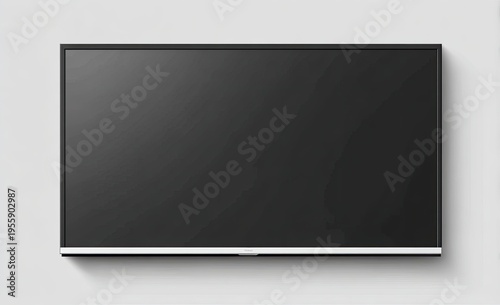 Flat screen television mounted on a white wall with dark display