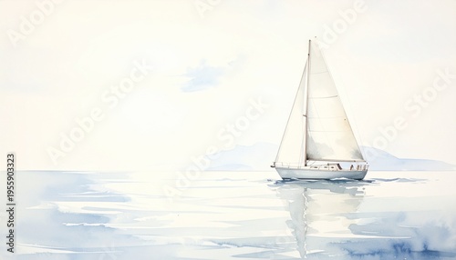 boat, sea, yacht, sailing, ship, sail, water, sailboat, ocean, sky, boating, nautical, horizon, lake, nature, watercolor, painting, wall, artist, art