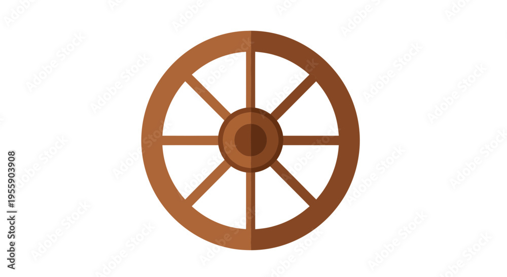 Obraz premium Simple illustration showcasing a classic wooden cartwheel design against white backdrop