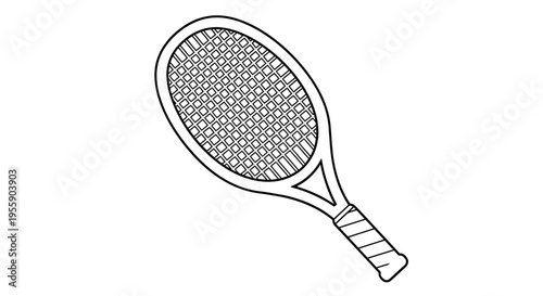 Simple line drawing of a tennis racket highlighting sports and recreation equipment