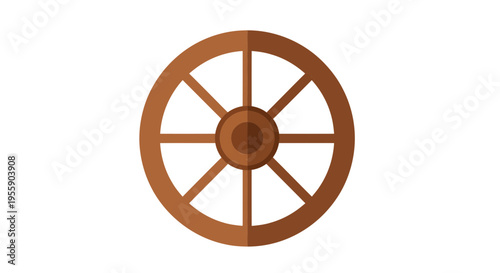 Simple illustration showcasing a classic wooden cartwheel design against white backdrop
