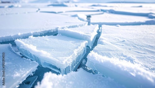 Ice blocks on frozen lake