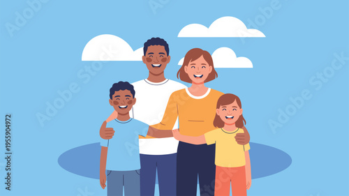 Happy family standing together outdoors