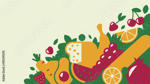 Healthy food banner fruits vegetables flat graphic