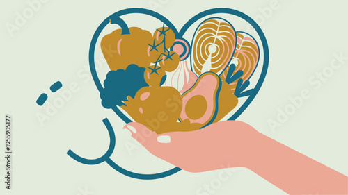 Healthy food heart hand healthcare illustration