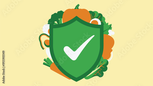 Healthy food protection shield with checkmark
