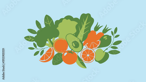 Healthy fresh fruits and vegetables composition