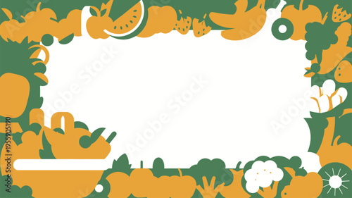 Healthy fruits vegetables border blank frame