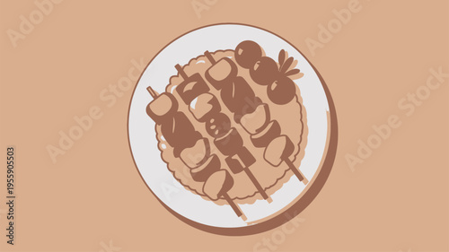 Kebab skewers on plate food illustration