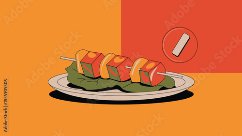 Kebabs on plate minimalist food illustration