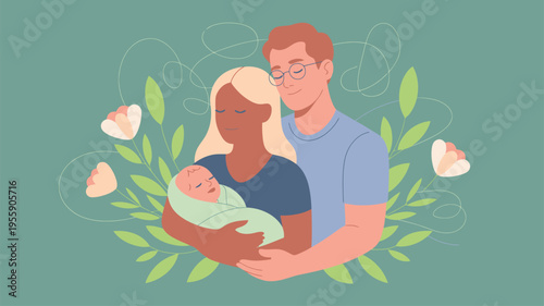 Loving parents holding newborn baby