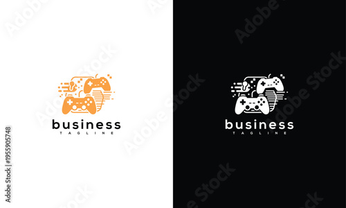 Dynamic Gaming Logo with Overlapping Gamepads and Digital Speed Elements