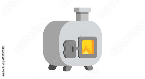Simple vector illustration of a stylized furnace with fire burning inside its chamber