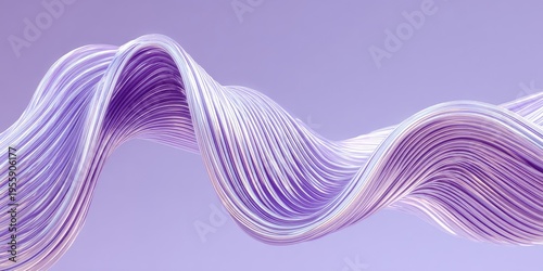 Flowing ribbon-like object with many iridescent lines, gently wavy against light purple