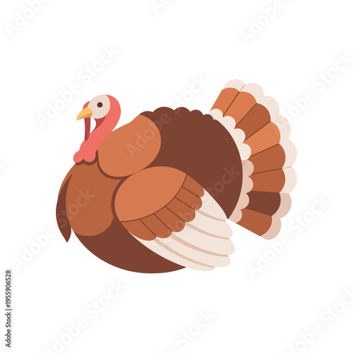 A cartoon illustration of a plump turkey with its tail feathers fanned out.