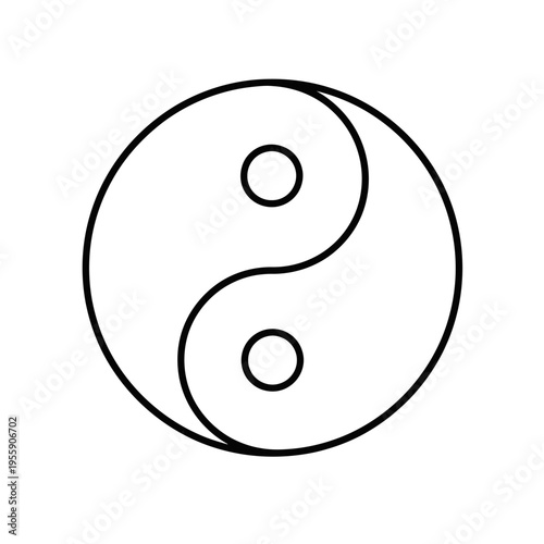 Simple Black and White Yin Yang Symbol Outline Illustration.