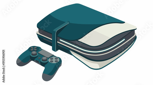A sleek digital illustration of a modern gaming console beside a matching game controller, depicting the contemporary gaming experience and technology advancements.