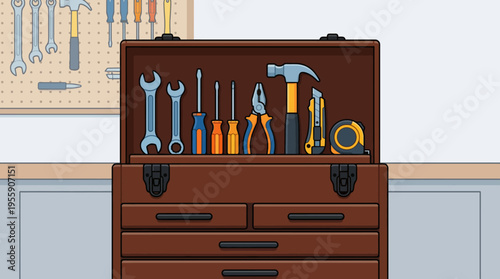A well-organized toolbox is displayed, filled with various tools, symbolizing preparedness and efficiency for any home repair tasks, and illustrating the essence of DIY projects.