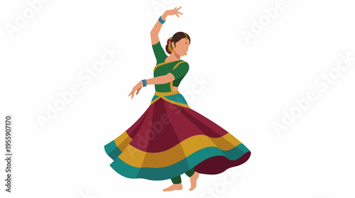 A dancer gracefully performs in vibrant traditional attire, embodying the beauty of cultural expression and movement, captured in this stunning artistic representation.