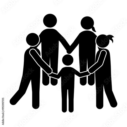 様々な世代や性別の人が手を取り合う地域共生・多様性イメージのピクトグラムイラスト