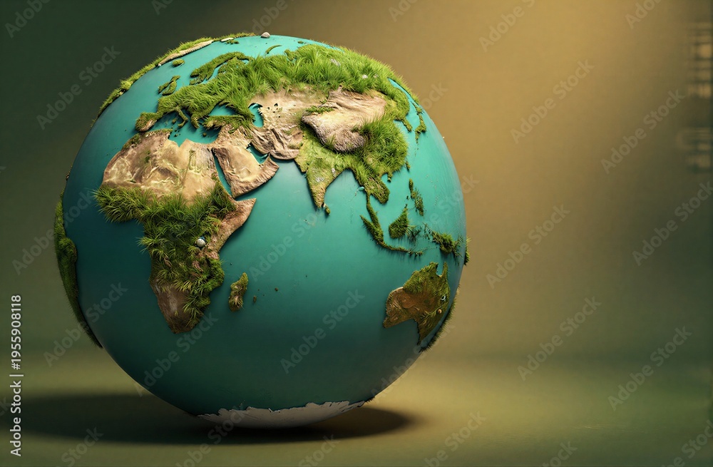 Fototapeta premium A lush green Earth globe rests on a soft gradient background.