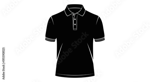 Modern black polo shirt with white trim and buttons