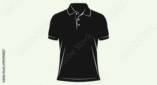 Elegant black polo shirt with white trim and buttons