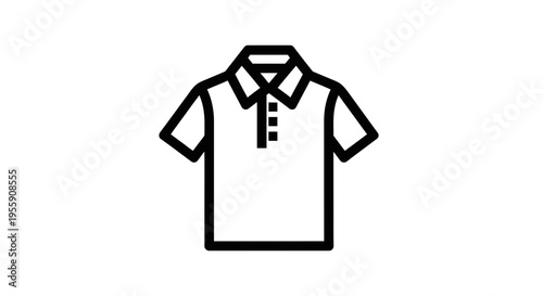 polo shirt bold line art vector icon, front view, short sleeve shirt with collar and buttons, thick outline, clean shape, minimal flat design, black stroke, no gradient, simple modern icon style, cent