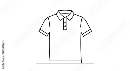 polo shirt icon vector with ground line, short sleeve collared shirt illustration, minimal outline style, front view clothing icon, clean thin line art, flat design, monochrome, modern fashion symbol,