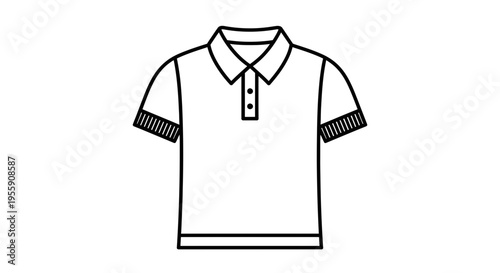 polo shirt icon vector with sleeve pattern detail, short sleeve collared shirt illustration, minimal outline style, front view clothing icon, clean line art, flat design, monochrome, modern fashion sy