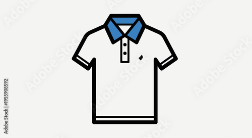 polo shirt icon vector with blue collar accent, short sleeve collared shirt illustration, minimal outline style, front view clothing icon, clean line art, flat design, monochrome with limited color ac