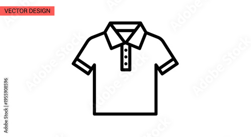 polo shirt icon vector, short sleeve collared shirt illustration, minimal outline style, front view clothing icon, clean line art, flat design, monochrome, modern fashion symbol, isolated on light 