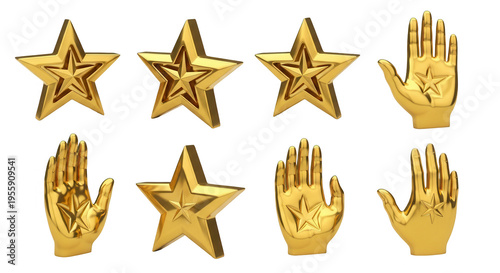 gold stars and hands a reward or recognition against a clean white background achievements