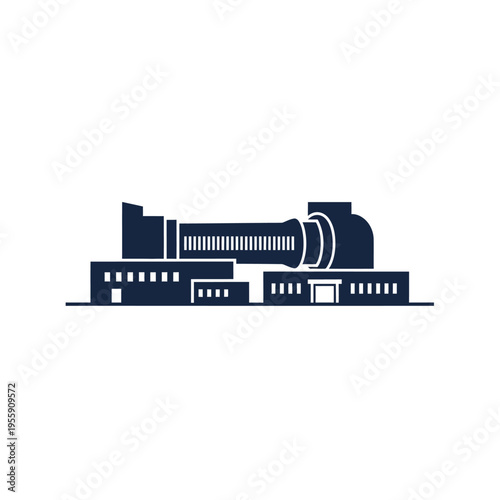 Contemporary industrial facility with an iconic cylindrical structure, symbolizing technological advancement, scientific research, and innovative engineering design