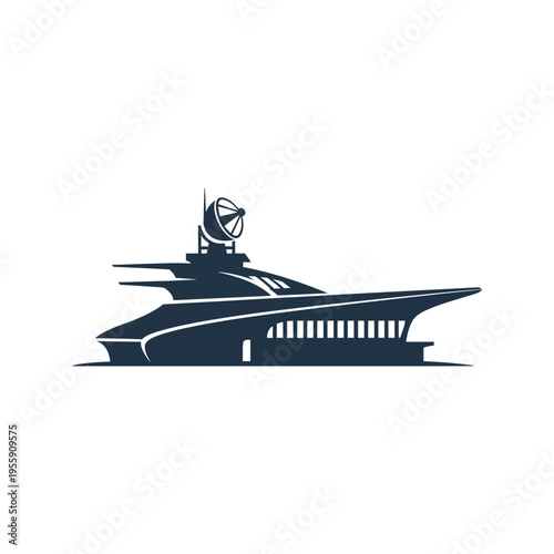 Minimalist Silhouette of a Futuristic Yacht with Satellite Dish