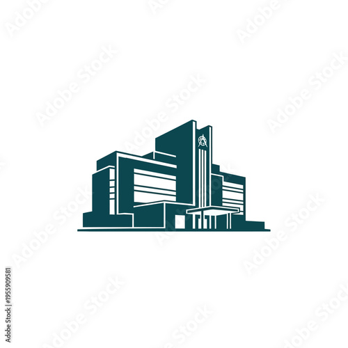Modern architectural building vector illustration featuring a sleek, minimalist design ideal for corporate, institutional, or governmental facility branding