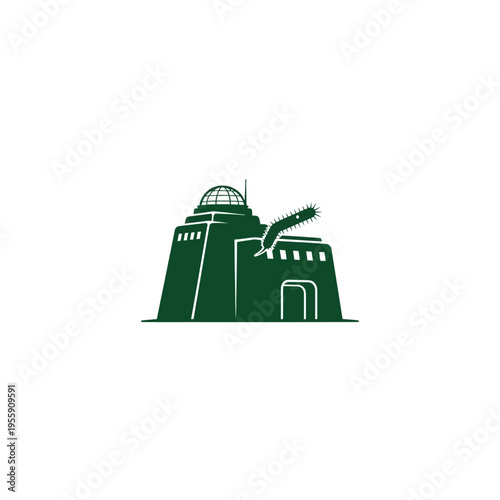 Minimalist design representing a fortified research facility or cryobiology laboratory exploring biological structures and scientific advancements