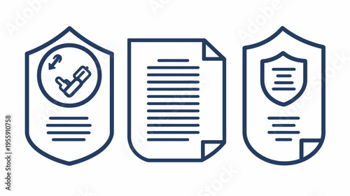 Abstract representation of secure documentation with two shields and a document