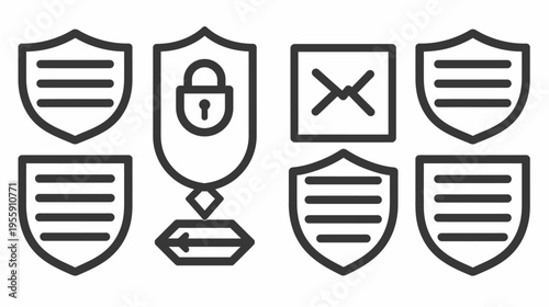 Icons show shields with horizontal lines, a lock shield, and a square with an X