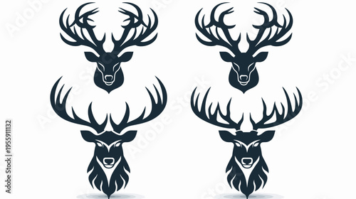 Four deer head emblems facing forward with stylized antlers, rendered in flat design