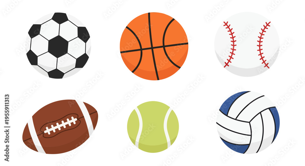 Obraz premium Sports balls vector illustration, flat design, for games and activities.