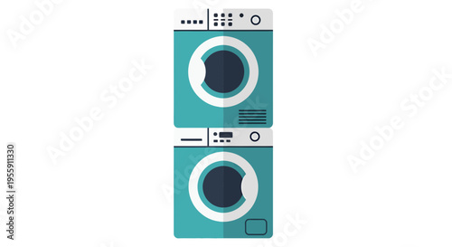 Stacked Washing Machine and Dryer Image, Vector Illustration, Modern Home Appliance